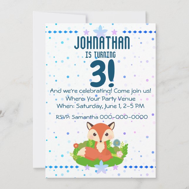 Cute Little Fox Birthday Invitation (Front)