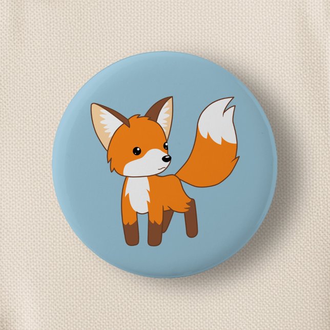 Cute Little Fox Blue 6 Cm Round Badge (Creator Uploaded)