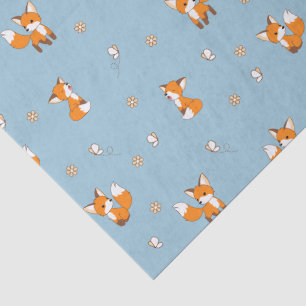Cute Little Fox Blue Pattern Tissue Paper