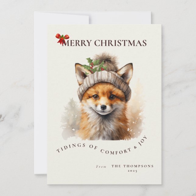 Cute Little Fox Christmas Greetings Card (Front)
