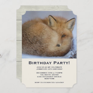 Cute Little Fox Curled Up Birthday Party Invitation