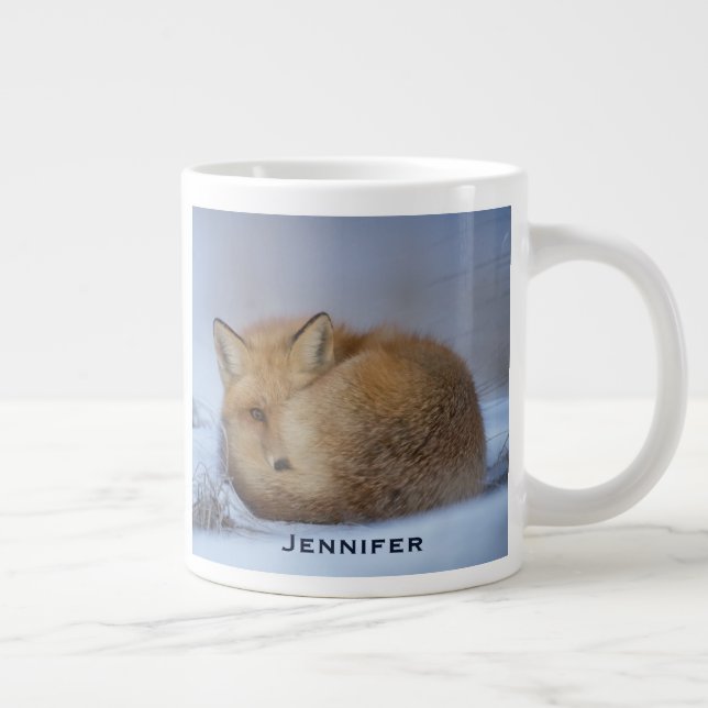 Cute Little Fox Curled Up Winter Photo Large Coffee Mug (Right)