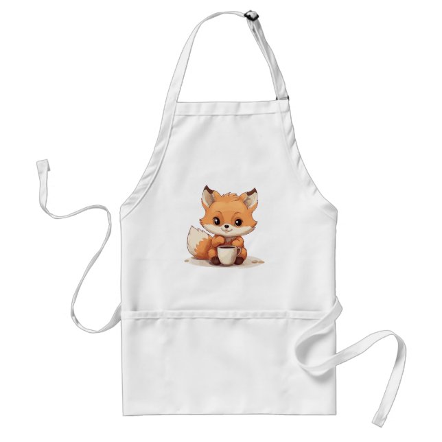 Cute Little Fox Drinks a Coffee Standard Apron (Front)
