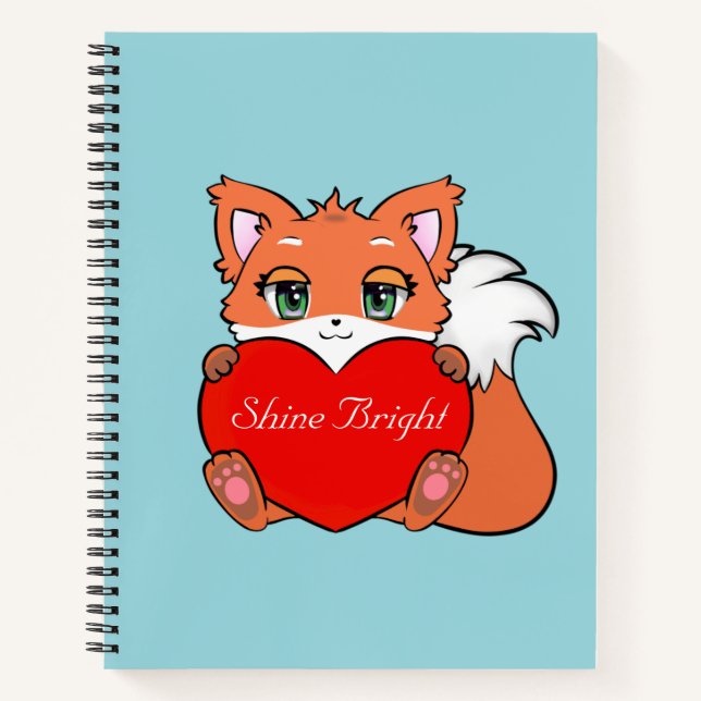 Cute Little Fox Holding a Heart Notebook (Front)