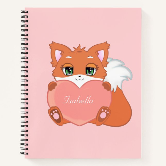 Cute Little Fox Holding a Heart Notebook (Front)