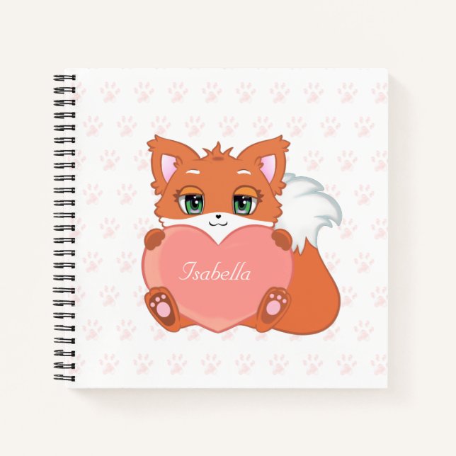 Cute Little Fox Holding a Heart Notebook (Front)