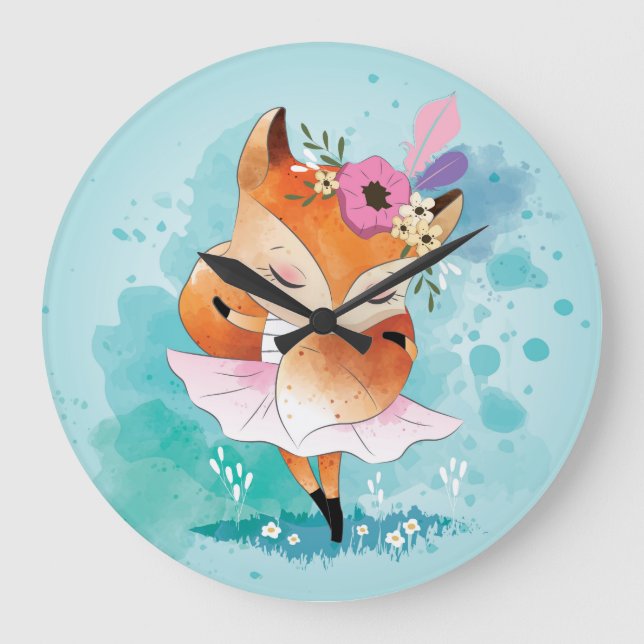 Cute Little Fox Large Clock (Front)