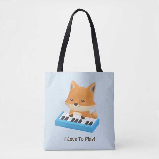 Cute Little Fox Loves to Play Piano Kids Tote Bag (Front)