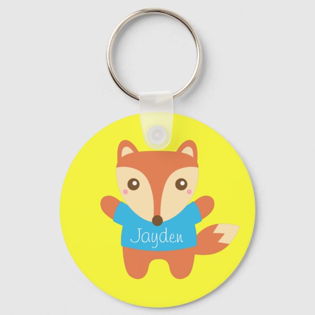 Cute Little Fox, Name, For Kids Key Ring (Front)