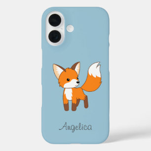 Cute Little Fox on Blue iPhone 16 Case