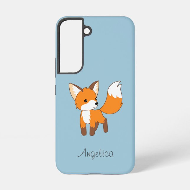 Cute Little Fox on Blue Samsung Galaxy S22 Case (Back)