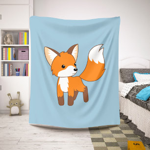 Cute Little Fox on Blue Sherpa Blanket