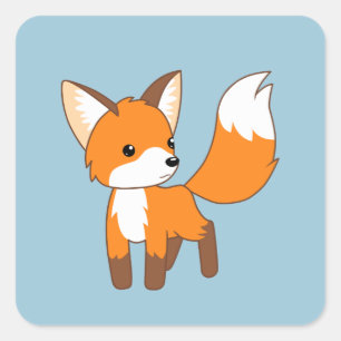 Cute Little Fox on Blue Square Sticker