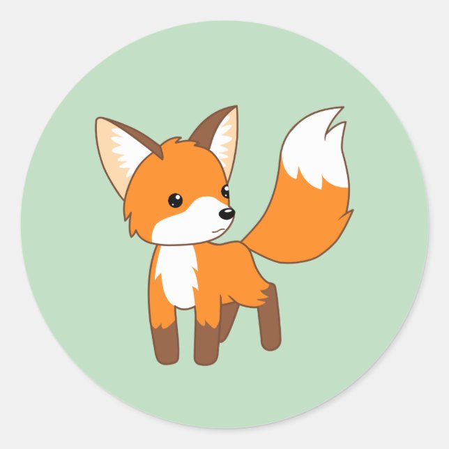 Cute Little Fox on Green Classic Round Sticker (Front)