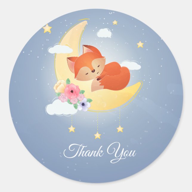 Cute little fox on the moon woodland classic round sticker (Front)