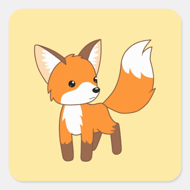 Cute Little Fox on Yellow Square Sticker (Front)