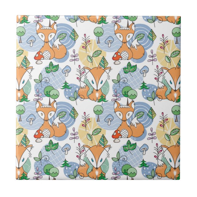 Cute Little Fox Pattern Ceramic Tile (Front)