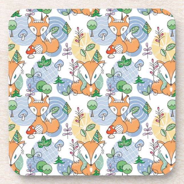 Cute Little Fox Pattern Coaster (Front)