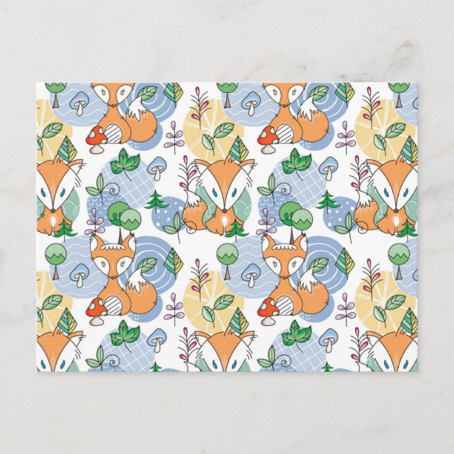 Cute Little Fox Pattern Holiday Postcard (Front)