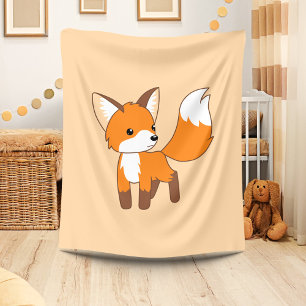 Cute Little Fox Peach Beige Fleece Blanket