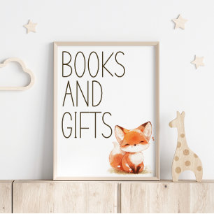 Cute Little Fox Plaid Baby Shower Books Gifts Sign