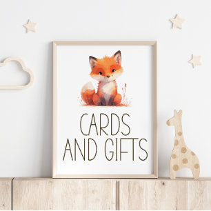 Cute Little Fox Plaid Baby Shower Cards Gifts Sign