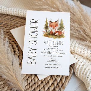 Cute Little Fox Plaid Baby Shower Invitation