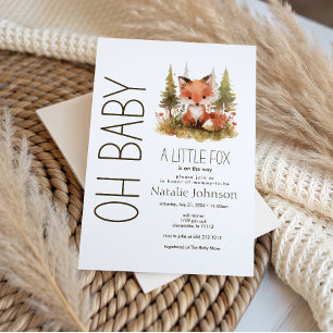 Cute Little Fox Plaid Oh Baby Shower Invitation