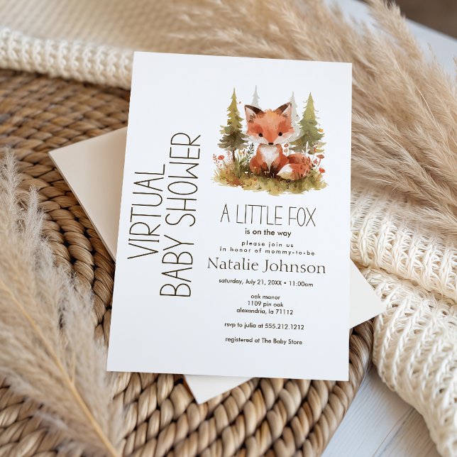 Cute Little Fox Plaid Virtual Baby Shower Invitation (Creator Uploaded)