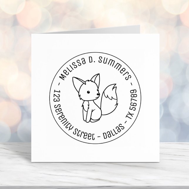 Cute Little Fox Round Address 1 Self-inking Stamp (Creator Uploaded)