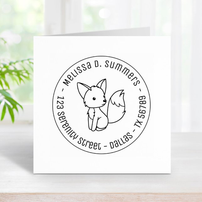 Cute Little Fox Round Address 3 Rubber Stamp (Creator Uploaded)
