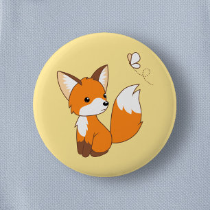 Cute Little Fox Watching Butterfly 6 Cm Round Badge