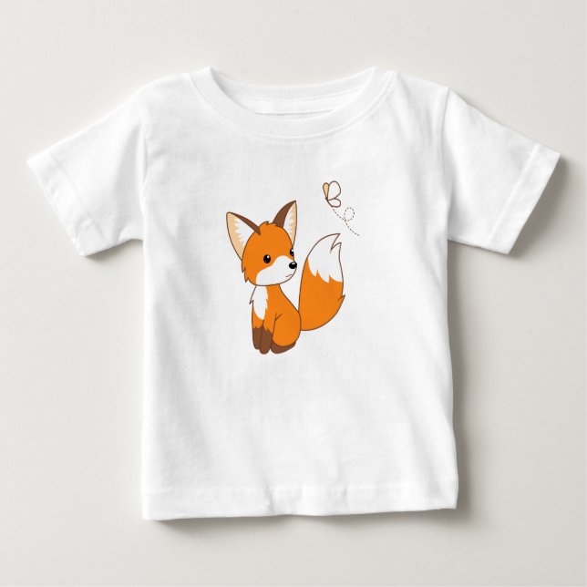 Cute Little Fox Watching Butterfly Baby T-Shirt (Front)