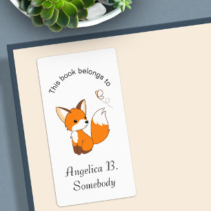 Cute Little Fox Watching Butterfly Bookplate