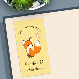 Cute Little Fox Watching Butterfly Bookplate