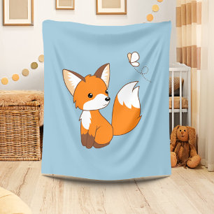 Cute Little Fox Watching Butterfly Fleece Blanket