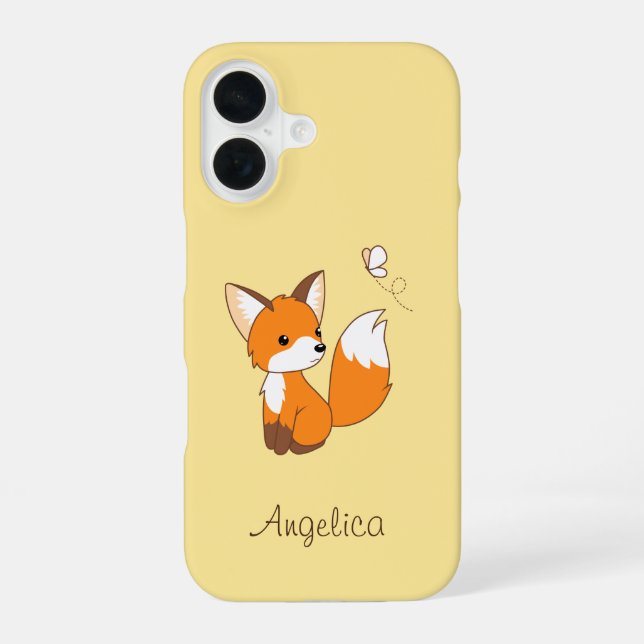 Cute Little Fox Watching Butterfly iPhone 16 Case (Back)