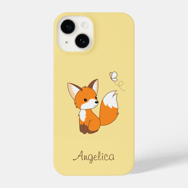 Cute Little Fox Watching Butterfly iPhone Case (Back)