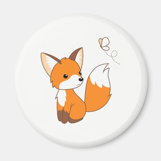 Cute Little Fox Watching Butterfly Magnet (Front)