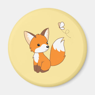 Cute Little Fox Watching Butterfly Magnet
