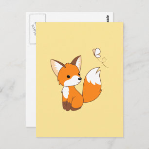 Cute Little Fox Watching Butterfly Postcard