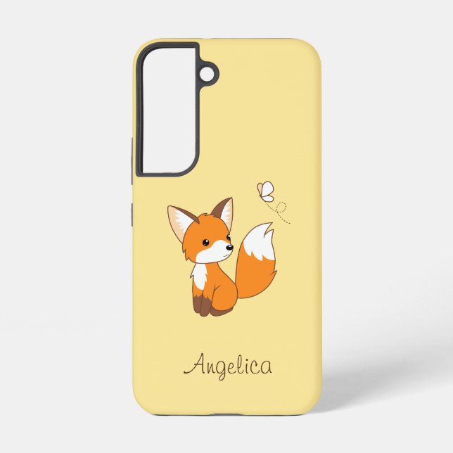 Cute Little Fox Watching Butterfly Samsung Galaxy S22 Case (Back)