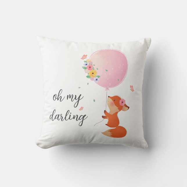 cute little fox with pink floral balloon cushion (Front)