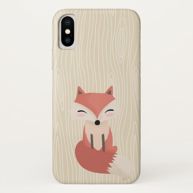 Cute Little Fox Woodland Animal Woodgrain Case-Mate iPhone Case (Back)