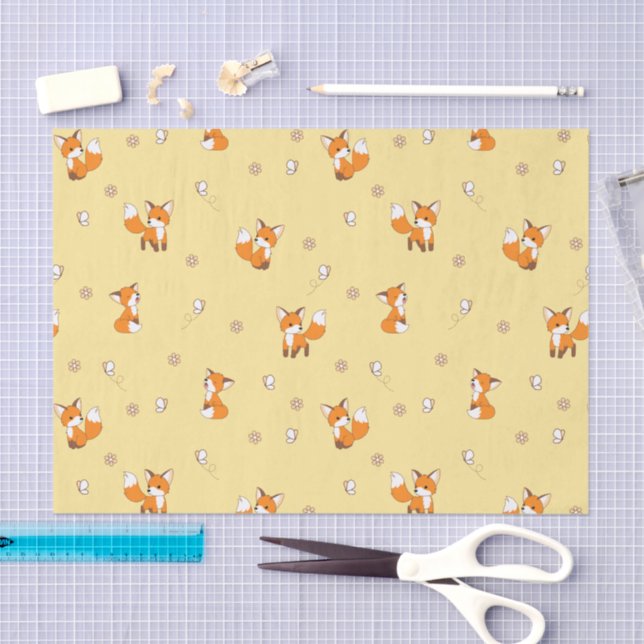 Cute Little Fox Yellow Pattern Tissue Paper (Craft)