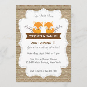 Cute Little Foxes Birthday Invitation Woodland