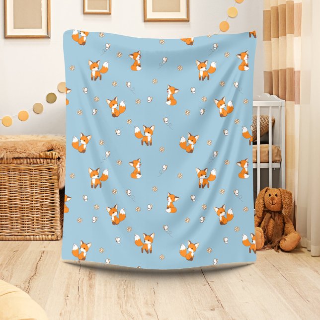 Cute Little Foxes on Blue Fleece Blanket (Creator Uploaded)