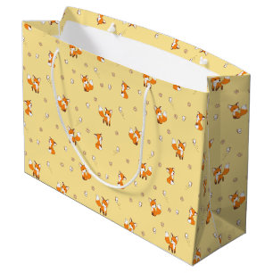 Cute Little Foxes Pattern on Yellow Large Gift Bag