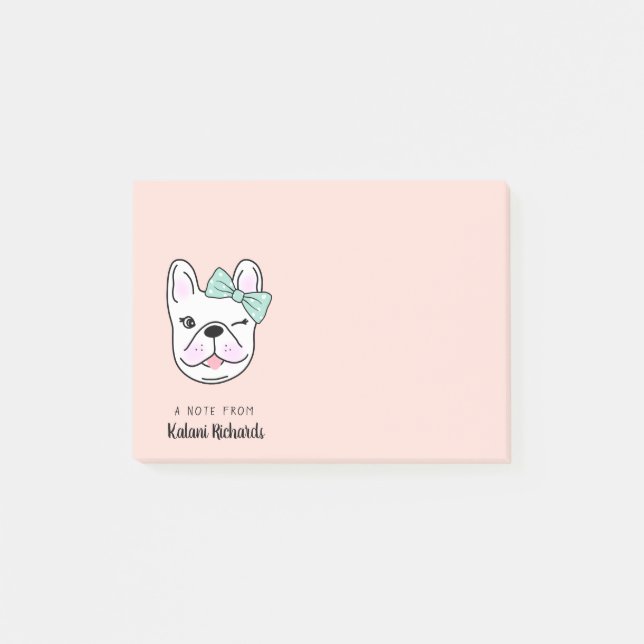 Cute Little French Bulldog | Peach | Personalized Post-it Notes (Front)