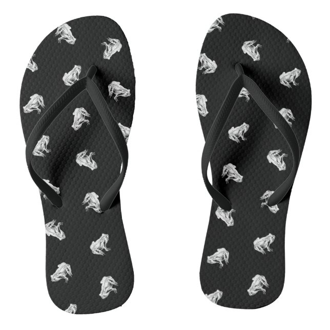 Cute Little Frogs Pattern Frog Art Design Black Thongs (Footbed)